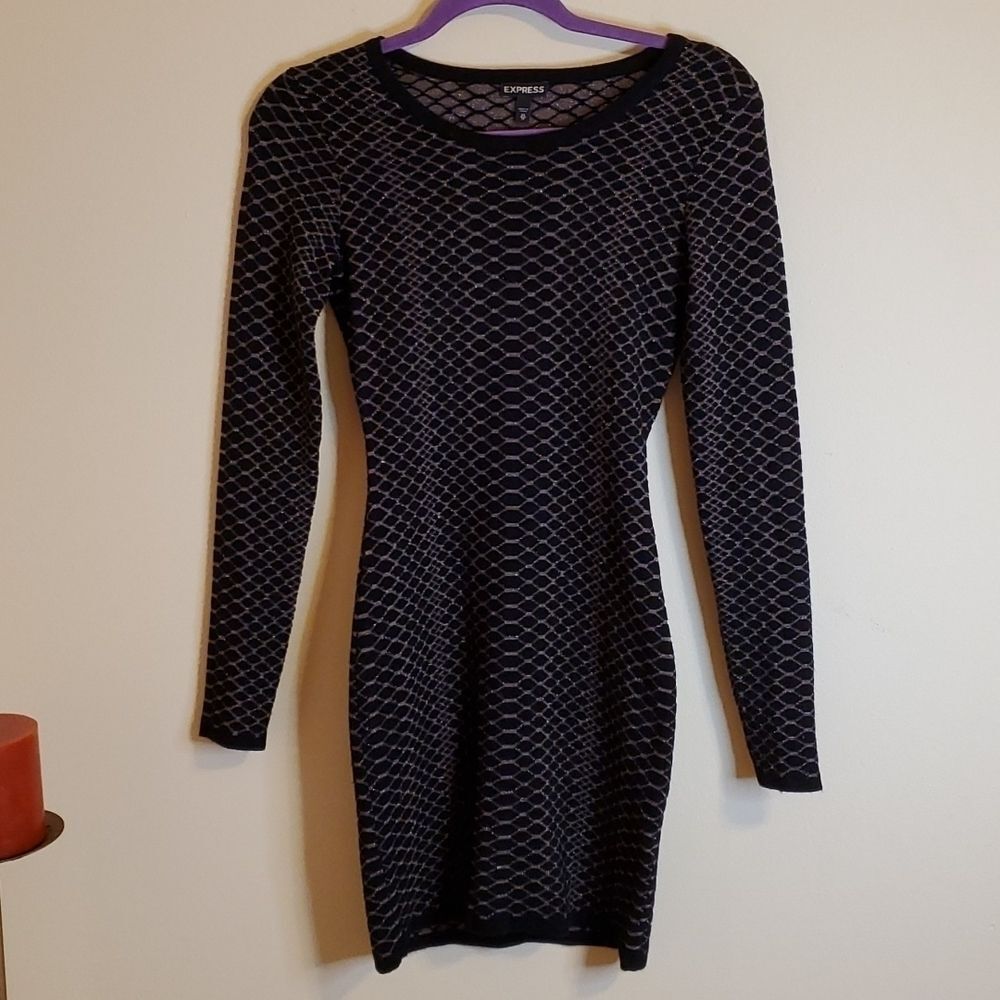 Express Black & Taupe Shimmer Bodycon Dress - XS